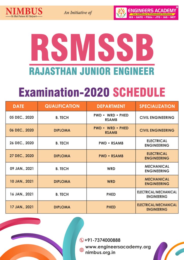 RSMSSB JE 2020 Exam Schedule