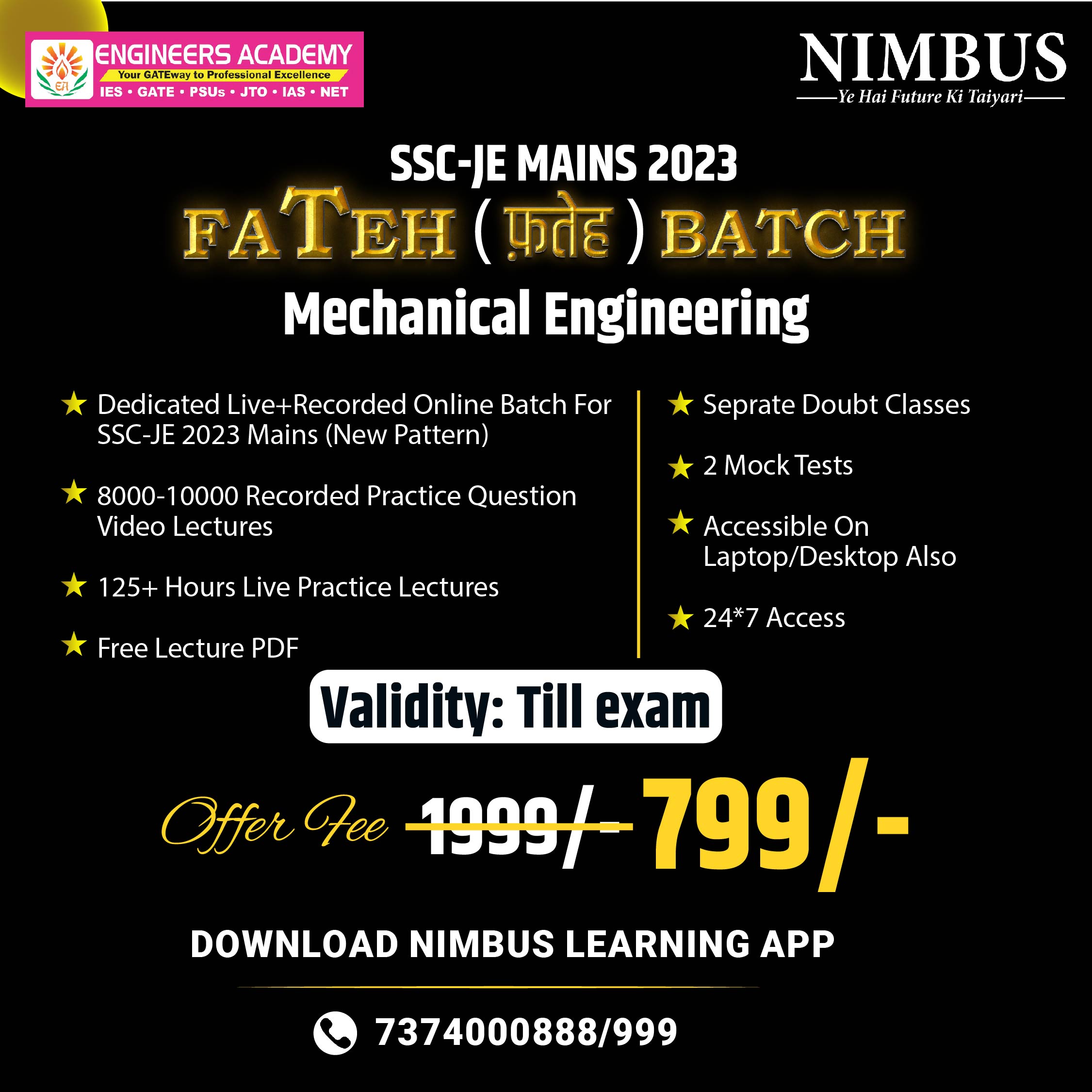 SSC JE Mains 2023 Mechanical Engineering (Fateh Batch) Coaching