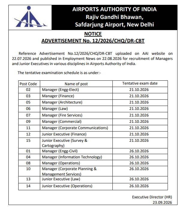 AAI Exam Date 2026